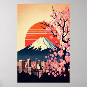 Solnedgång över Tokyo med Cherry Blommars Poster