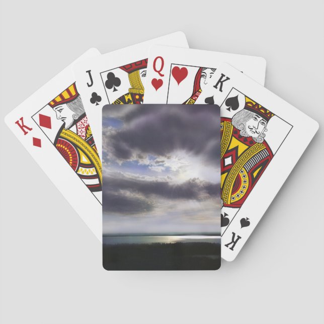 Solnedgång över vattenfärgsmålning i sjö spelkort (Baksidan)