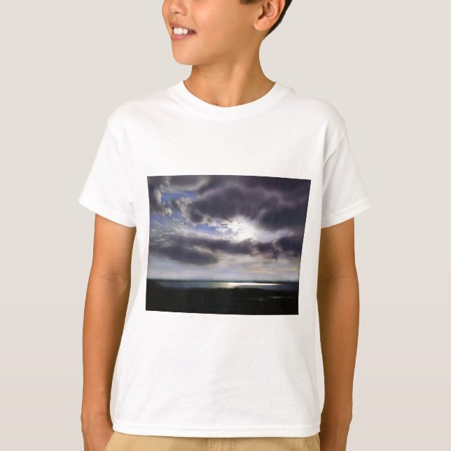 Solnedgång över vattenfärgsmålning i sjö tee shirt (Framsida)