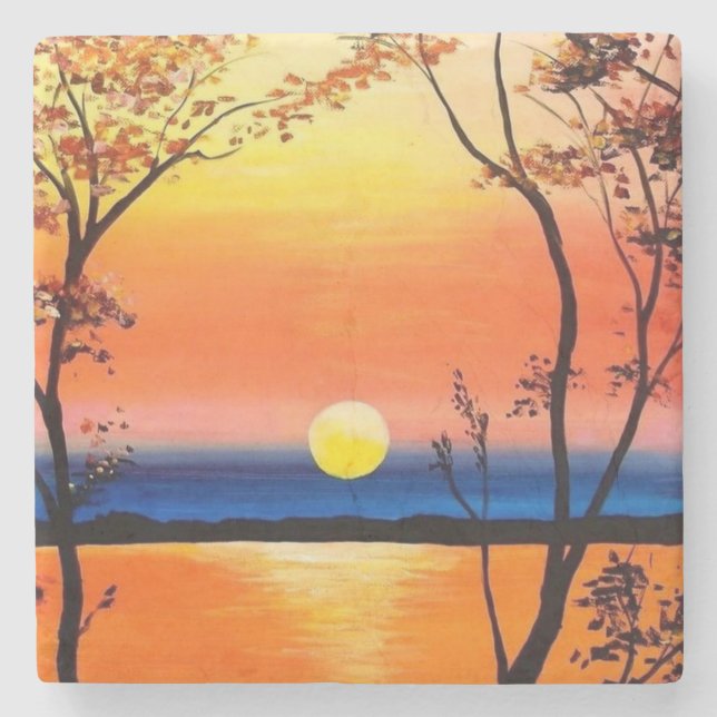 Solnedgång över vattnet finkonst stenunderlägg (Framsidan)
