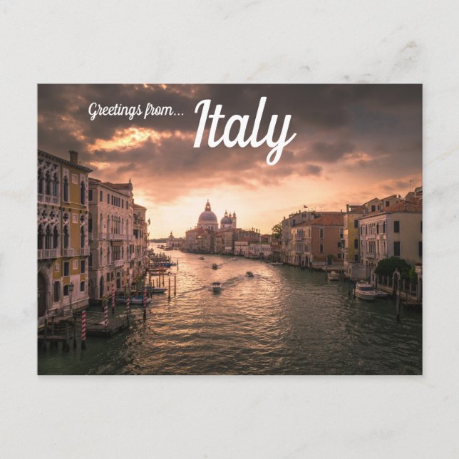 Solnedgång över Venedig-Italien Vykort (Framsida)