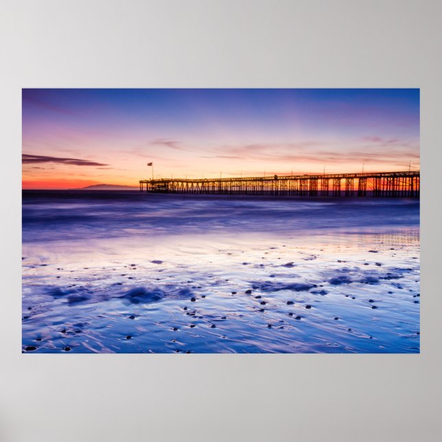 Solnedgång över Ventura Pier och strand Poster (Framsidan)