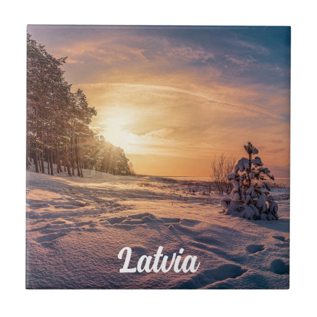 Solnedgång över vinterhavet kusten kakelplatta (Framsidan)