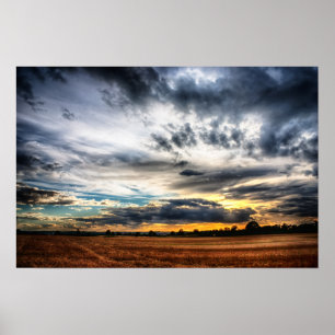 Solnedgång över Wheat Fält Skyscape Poster