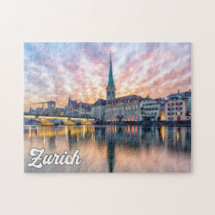 Solnedgång över Zürich, Schweiz Pussel