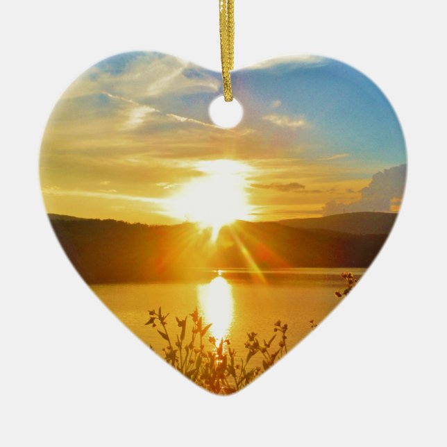 Solnedgång på bergsjöArrowhead Julgransprydnad Keramik (Framsidan)