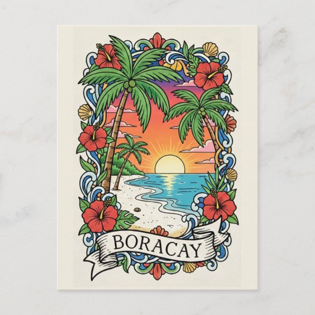 Solnedgång på Boracay Filippinerna  Vykort (Framsida)