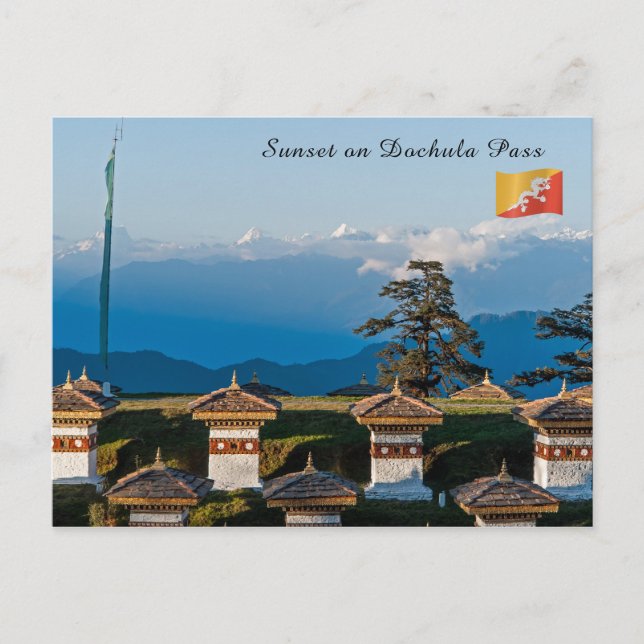 Solnedgång på Dochula Pass - Bhutan, Himalaya Vykort (Framsida)