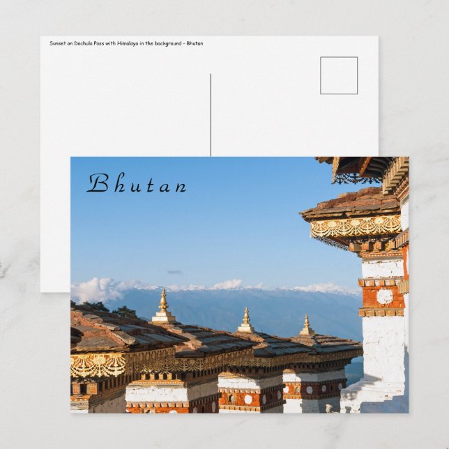 Solnedgång på Dochula Pass - Bhutan, Himalaya Vykort (Fram/baksida)