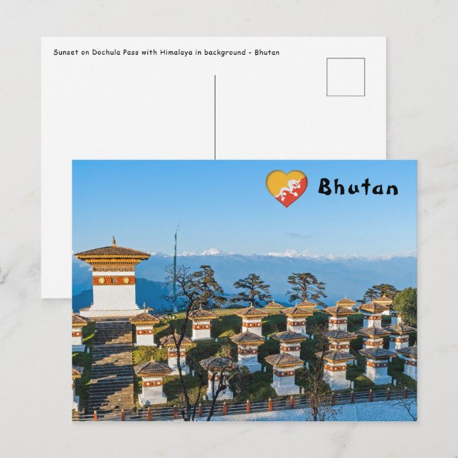 Solnedgång på Dochula Pass - Bhutan, Himalaya Vykort (Fram/baksida)