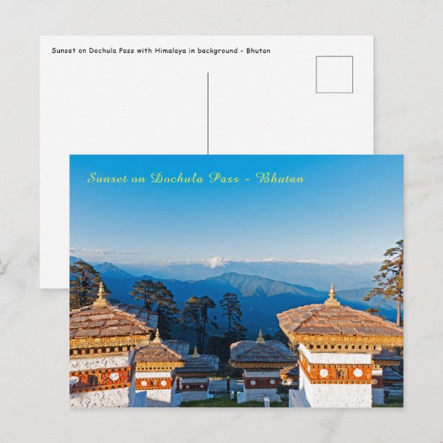 Solnedgång på Dochula Pass - Bhutan, Himalaya Vykort (Fram/baksida)