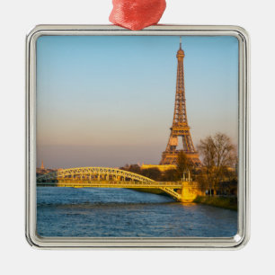 Solnedgång på Eiffel torn och Pont Rouelle - Paris Julgransprydnad Metall