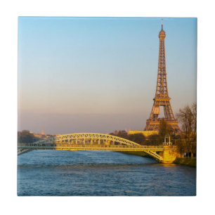 Solnedgång på Eiffel torn och Pont Rouelle - Paris Kakelplatta