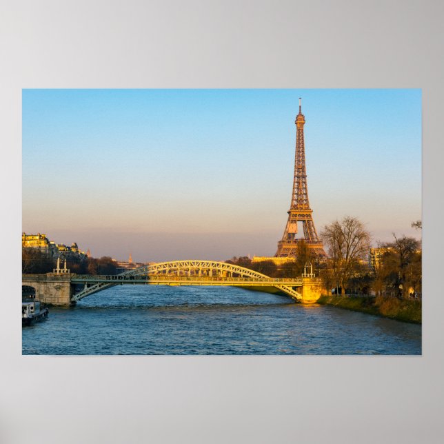 Solnedgång på Eiffel torn och Pont Rouelle - Paris Poster (Framsidan)