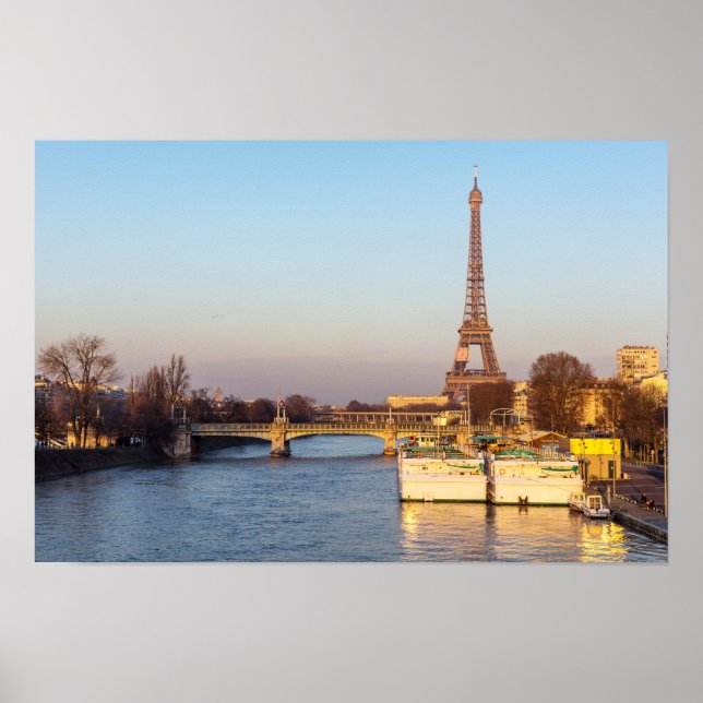 Solnedgång på Eiffel torn och Pont Rouelle - Paris Poster (Framsidan)