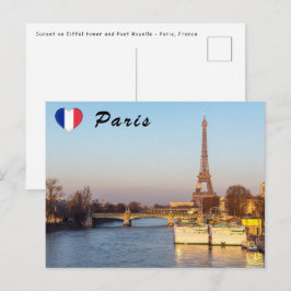Solnedgång på Eiffel torn och Pont Rouelle - Paris Vykort