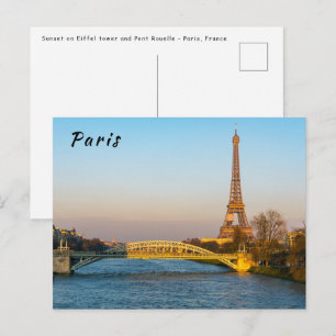 Solnedgång på Eiffel torn och Pont Rouelle - Paris Vykort