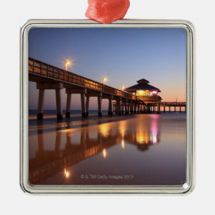 Solnedgång på fiskepir, Fort Myers strand, Julgransprydnad Metall
