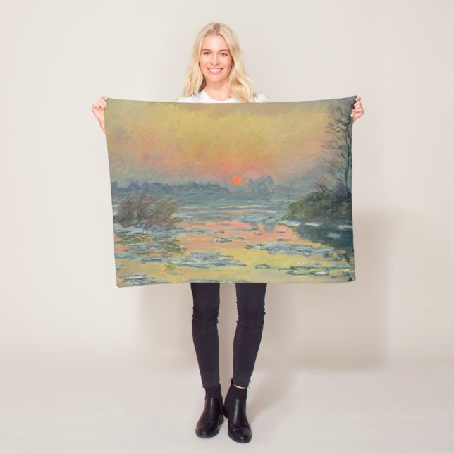 Solnedgång på floden Seine i Winter (Claude Monet) Fleecefilt (På plats)