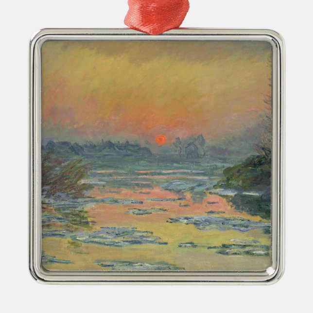 Solnedgång på floden Seine i Winter (Claude Monet) Julgransprydnad Metall (Framsidan)