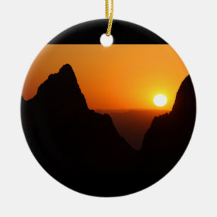 Solnedgång på fönstret julgransprydnad keramik