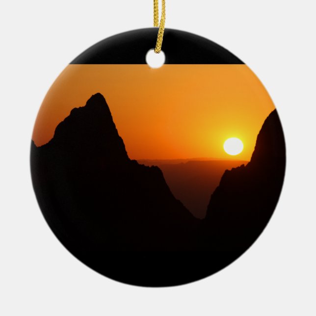 Solnedgång på fönstret julgransprydnad keramik (Framsidan)