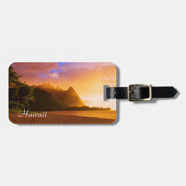 Solnedgång på gyllene strand, Hawaii Bagagebricka (Horisontell Framsida)