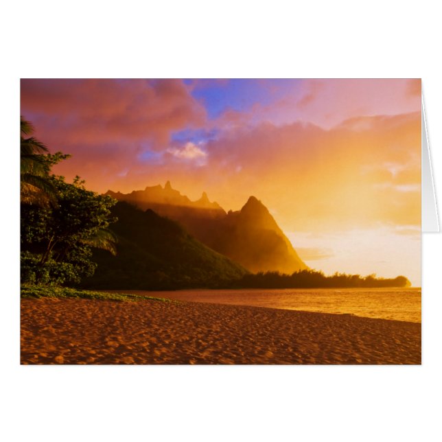 Solnedgång på gyllene strand, Hawaii Hälsningskort (Framsidan Horizontal)
