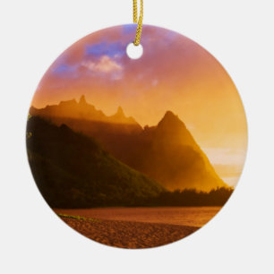 Solnedgång på gyllene strand, Hawaii Julgransprydnad Keramik