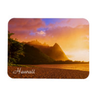 Solnedgång på gyllene strand, Hawaii