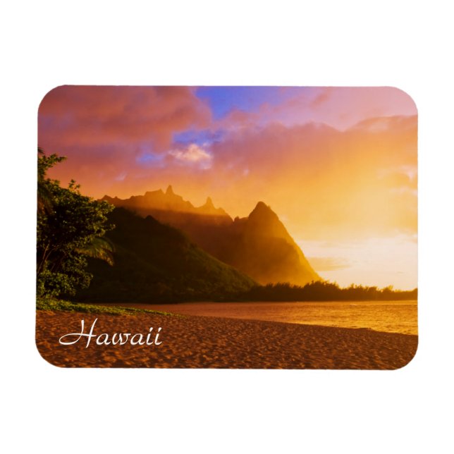 Solnedgång på gyllene strand, Hawaii Magnet (Horisontell)