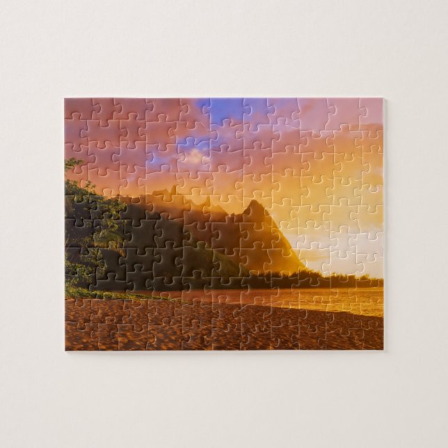 Solnedgång på gyllene strand, Hawaii Pussel (Horisontell)