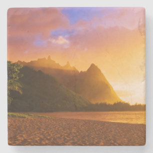 Solnedgång på gyllene strand, Hawaii Underlägg Sten