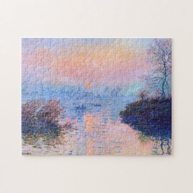 Solnedgång på havet vid Lavacourt Monet Fine Art Pussel (Horisontell)