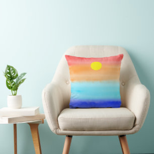 Solnedgång på havsvattenfärgen Abstrakt art Ombre Kudde