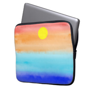 Solnedgång på havsvattenfärgen Abstrakt art Ombre Laptop Fodral