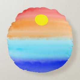 Solnedgång på havsvattenfärgen Abstrakt art Ombre Rund Kudde