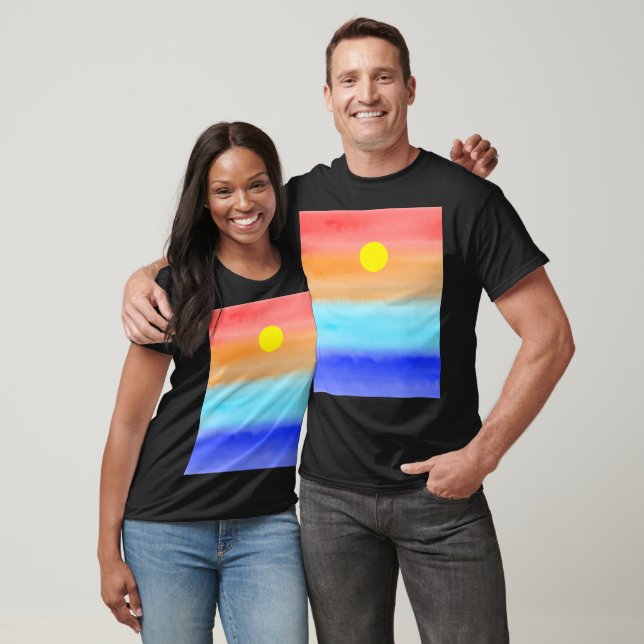 Solnedgång på havsvattenfärgen Abstrakt art Ombre T Shirt (Unisex)