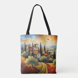 Solnedgång på Italien Vineyard Tuscany Painting Tr Tygkasse
