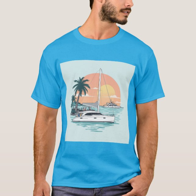 Solnedgång på katamaran t shirt (Framsida)