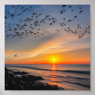 Solnedgång på klippor poster