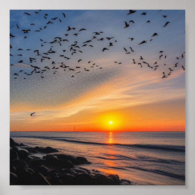 Solnedgång på klippor poster (Framsidan)