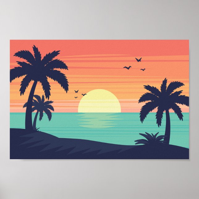 Solnedgång på Poster i oceanen (Framsidan)