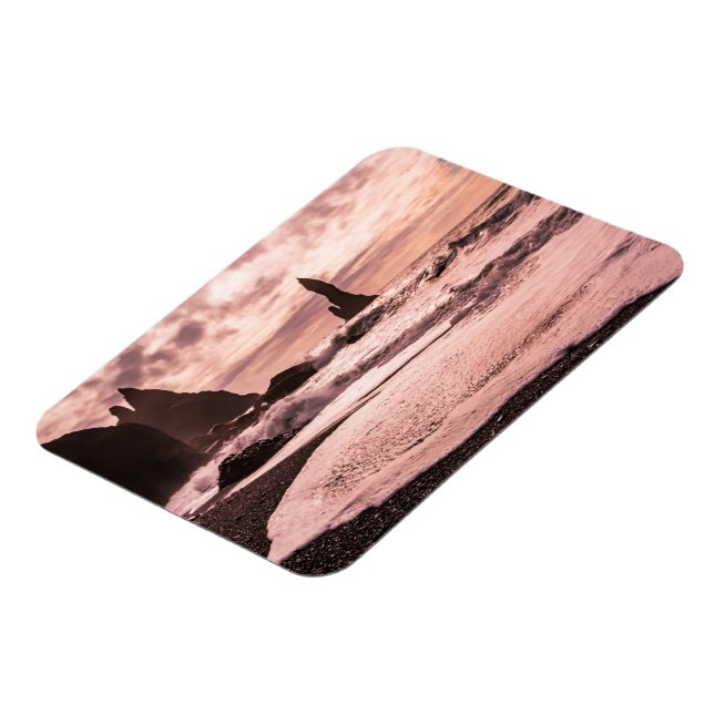 Solnedgång på Reynisfjaras svarta sandstrand, Isla Magnet (Vänstra Sidan)