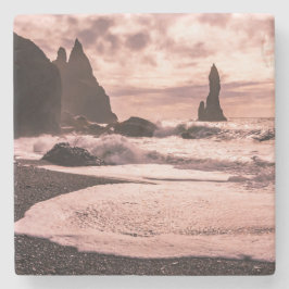 Solnedgång på Reynisfjaras svarta sandstrand, Isla Stenunderlägg