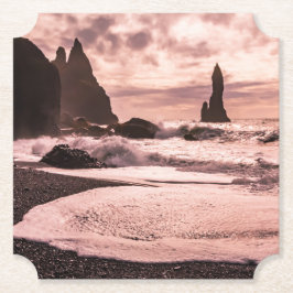 Solnedgång på Reynisfjaras svarta sandstrand, Isla Underlägg Papper