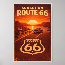 Solnedgång på Route 66 Litografi Poster