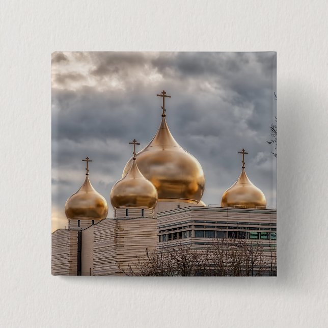 Solnedgång på rysk-ortodoxa katedral i Paris Knapp (Framsida)