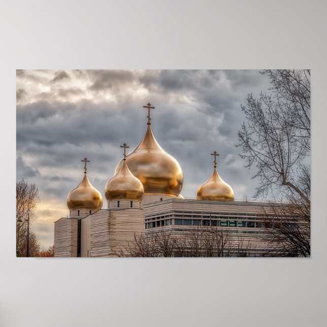 Solnedgång på rysk-ortodoxa katedral i Paris Poster (Framsidan)