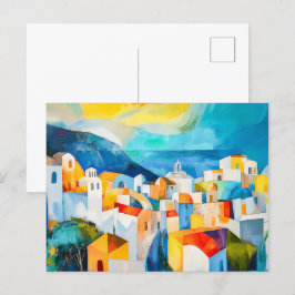 Solnedgång på Santorini i djärva färger Helg Vykort